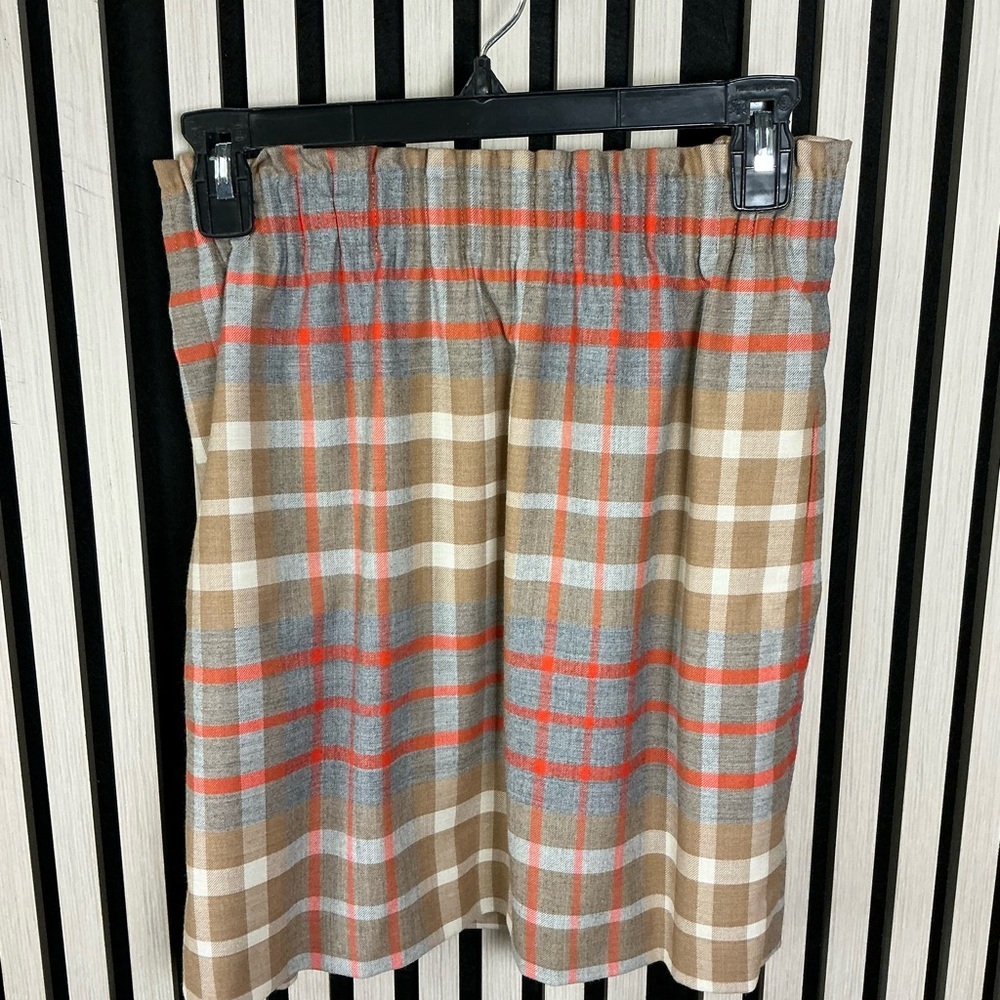 J. Crew Plaid Wool Blend Mini Skirt in Tan and Gray, Sz 0